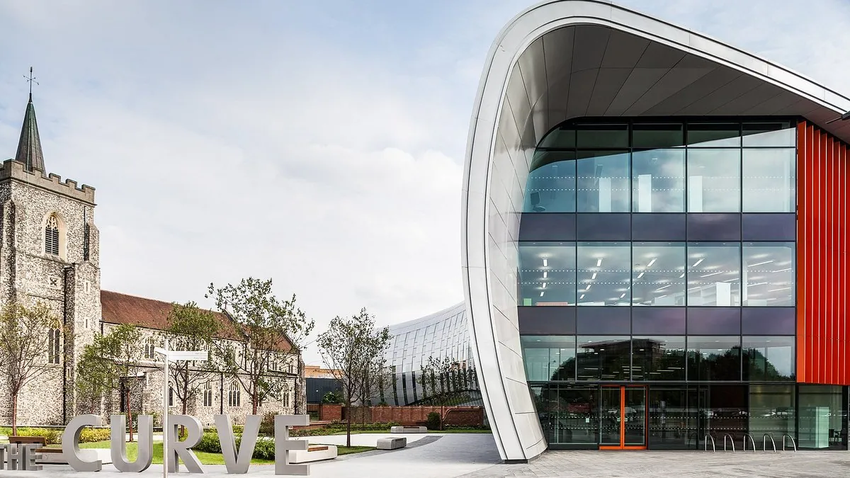 The Curve library beside St Mary's Church in Slough.